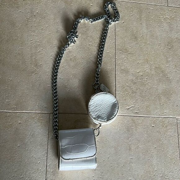 Tiny Light Blue Leather Crossbody Purse - 2 Small Attachments - NEW - Picture 1 of 5